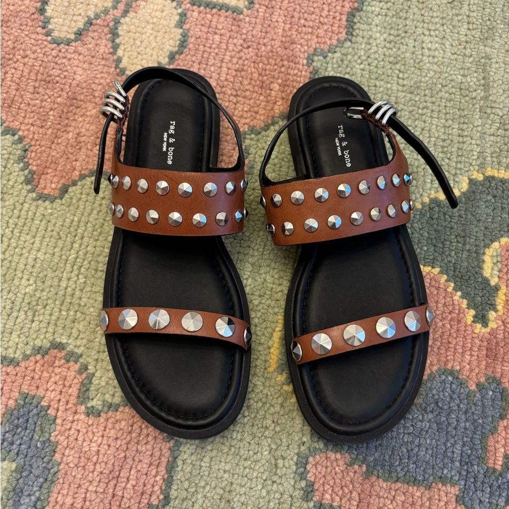 Brown Studded Sandals with Silver Accents